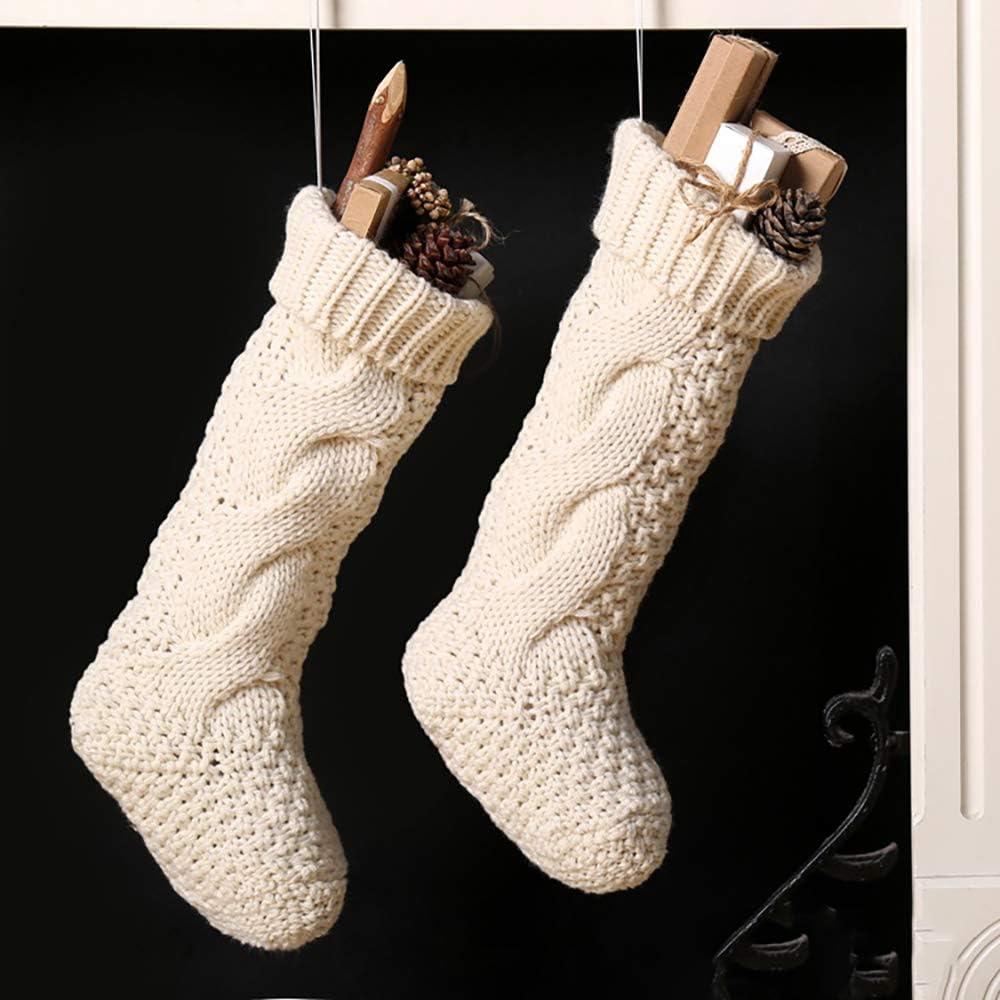 18" Large Size Cable Knit Christmas Stockings,Unique Burgundy Xmas Stocking Decorations for Family Holiday Season Decor (White)