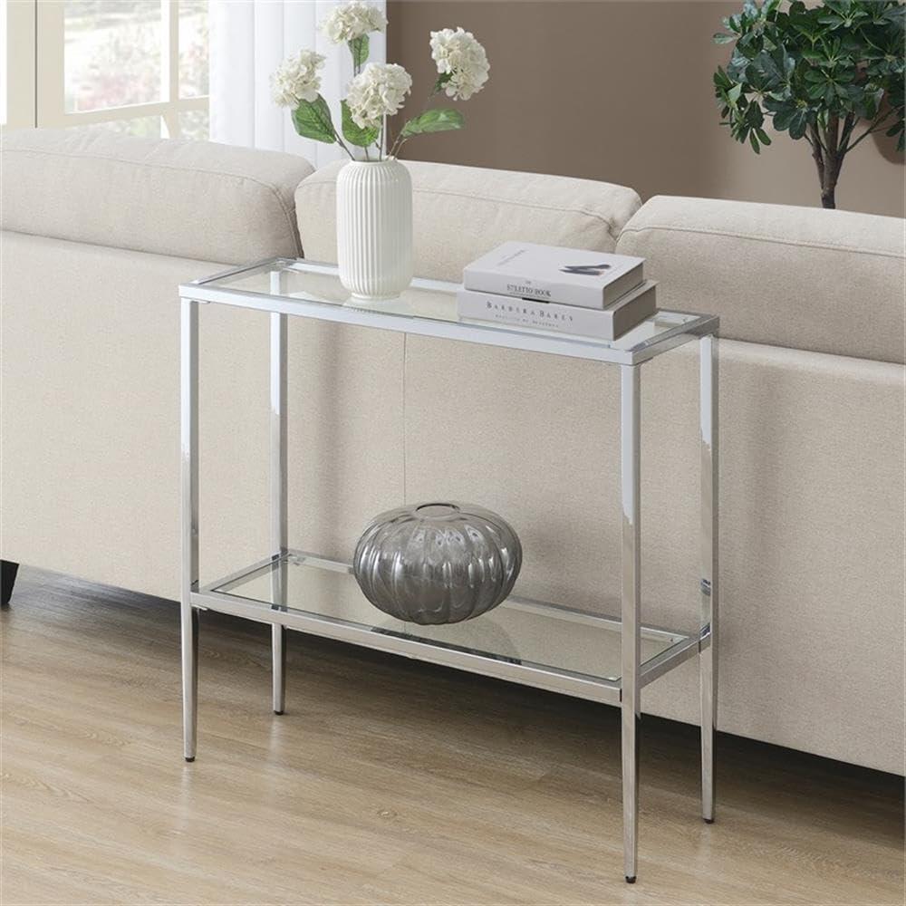 Nadia Chrome Metal Entryway Hall Table with Glass Shelves