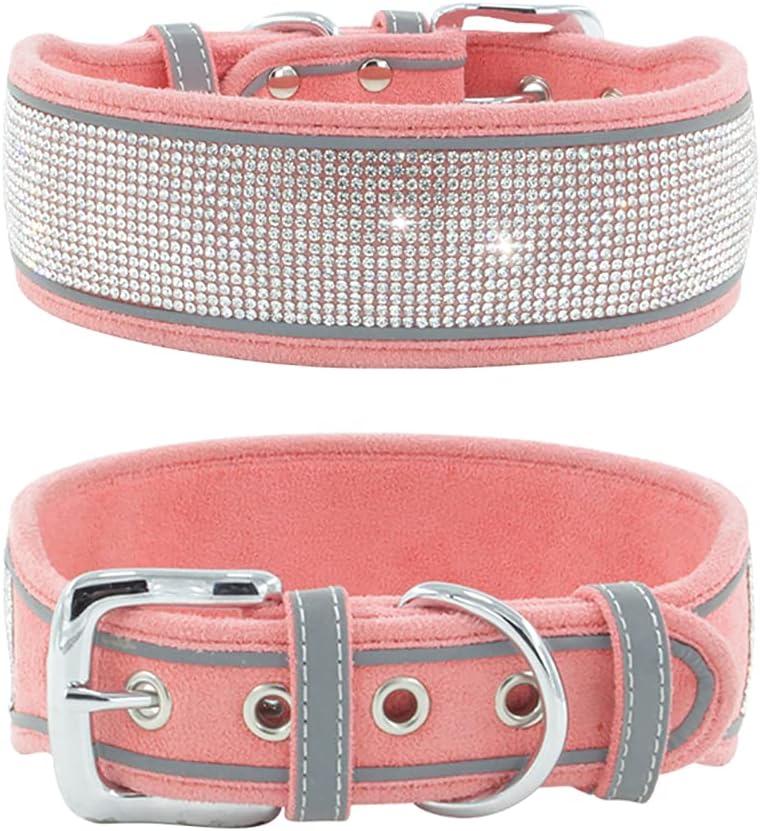 Bling Dog Collar For Large Dogs - 2 Inch Wide Rhinestones For Girls, - pink