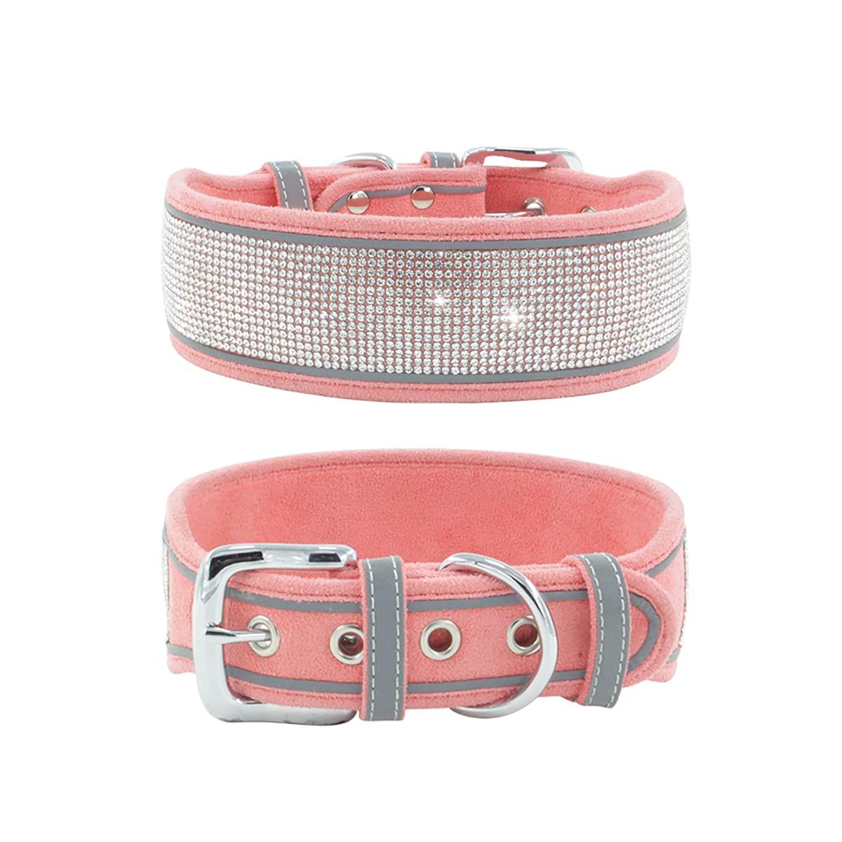 Bling Dog Collar For Large Dogs - 2 Inch Wide Rhinestones For Girls, - pink