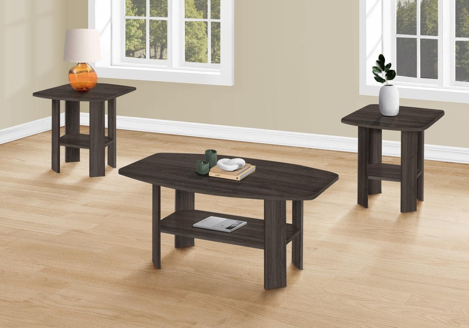 Monarch Specialties Table Set 3Pcs Set Coffee End Side Accent Living Room Laminate Brown Transitional