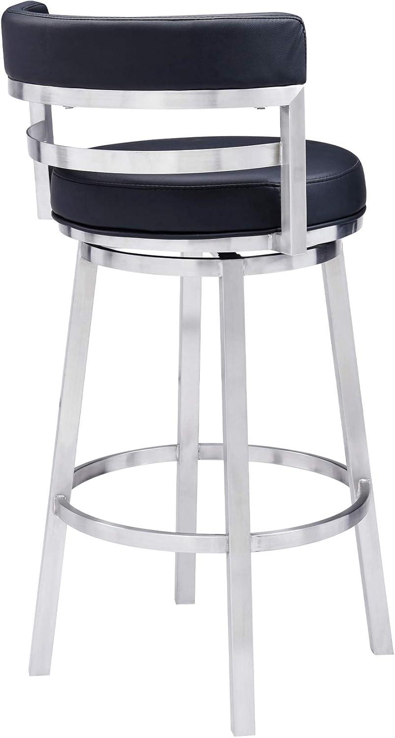 Titana 26" Black Faux Leather and Stainless Steel Swivel Bar Stool