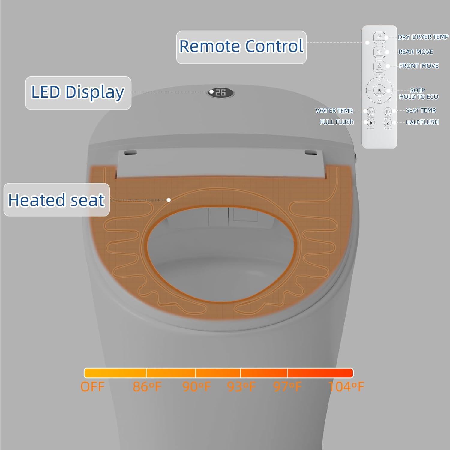 White Elongated Free Standing Dual Flush Smart Toilet