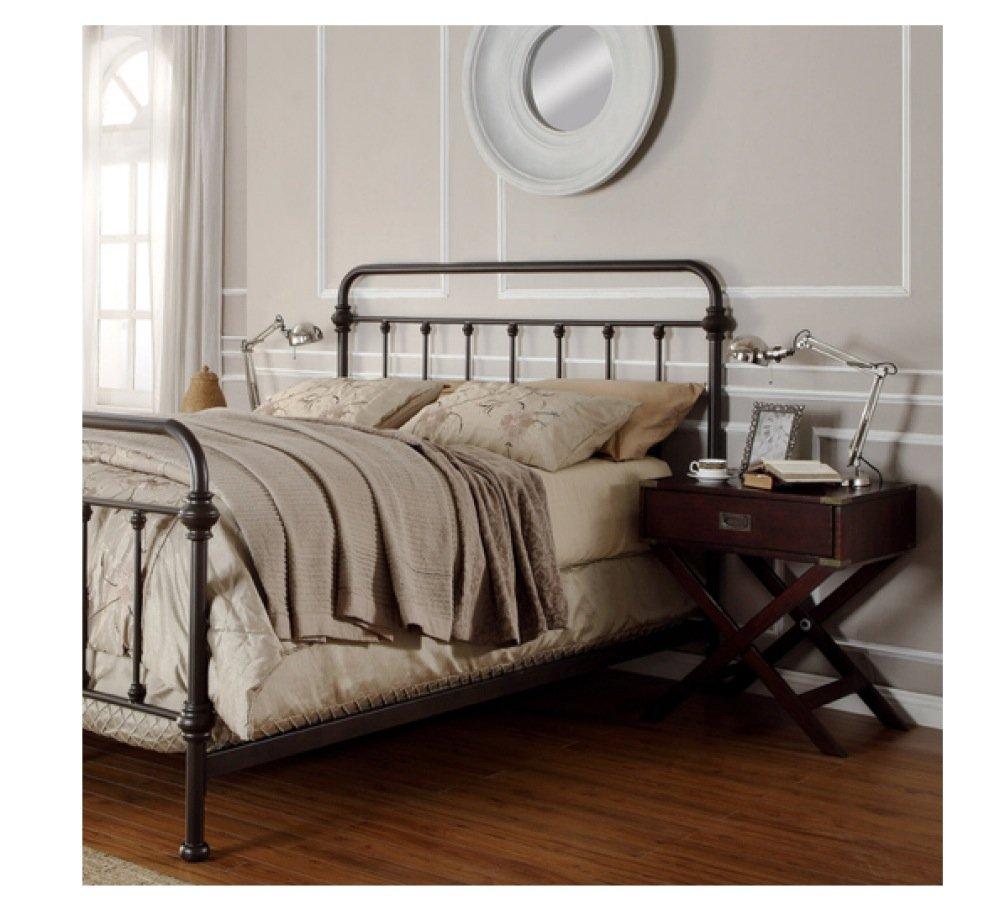 Wrought Iron Bed Frame Dark Bronze Metal Queen Size USA Vintage Look Shabby Chic French Country (Queen)