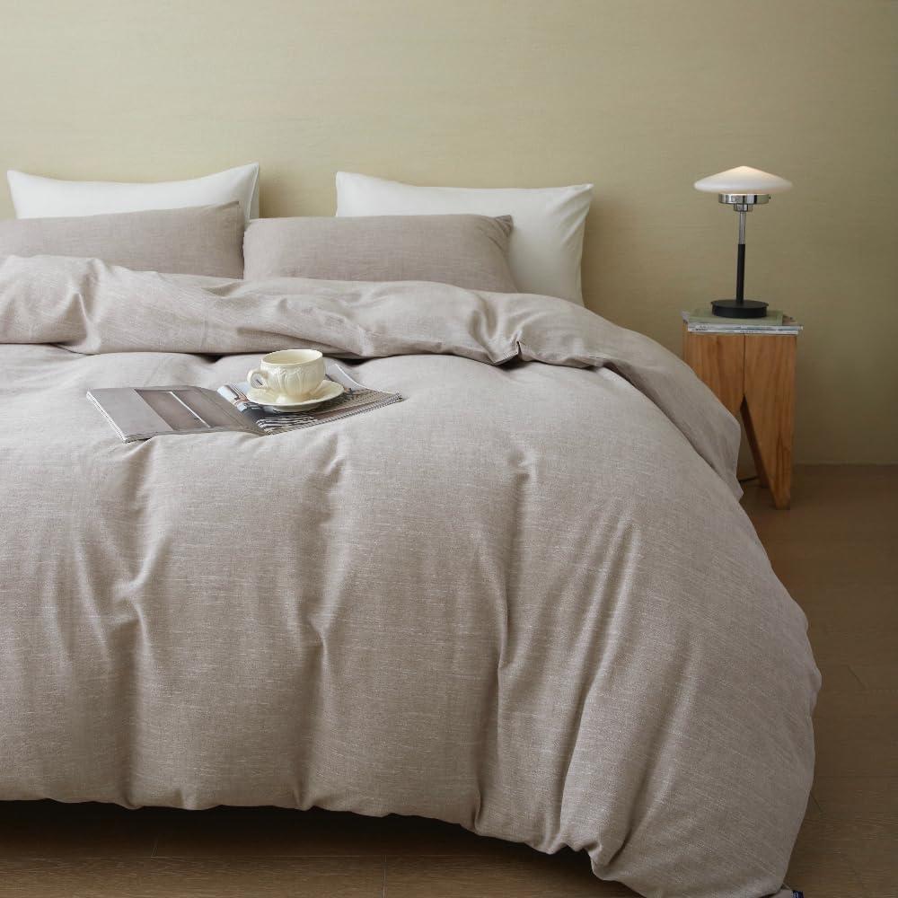 Khaki Stonewashed Cotton Linen King Duvet Cover Set