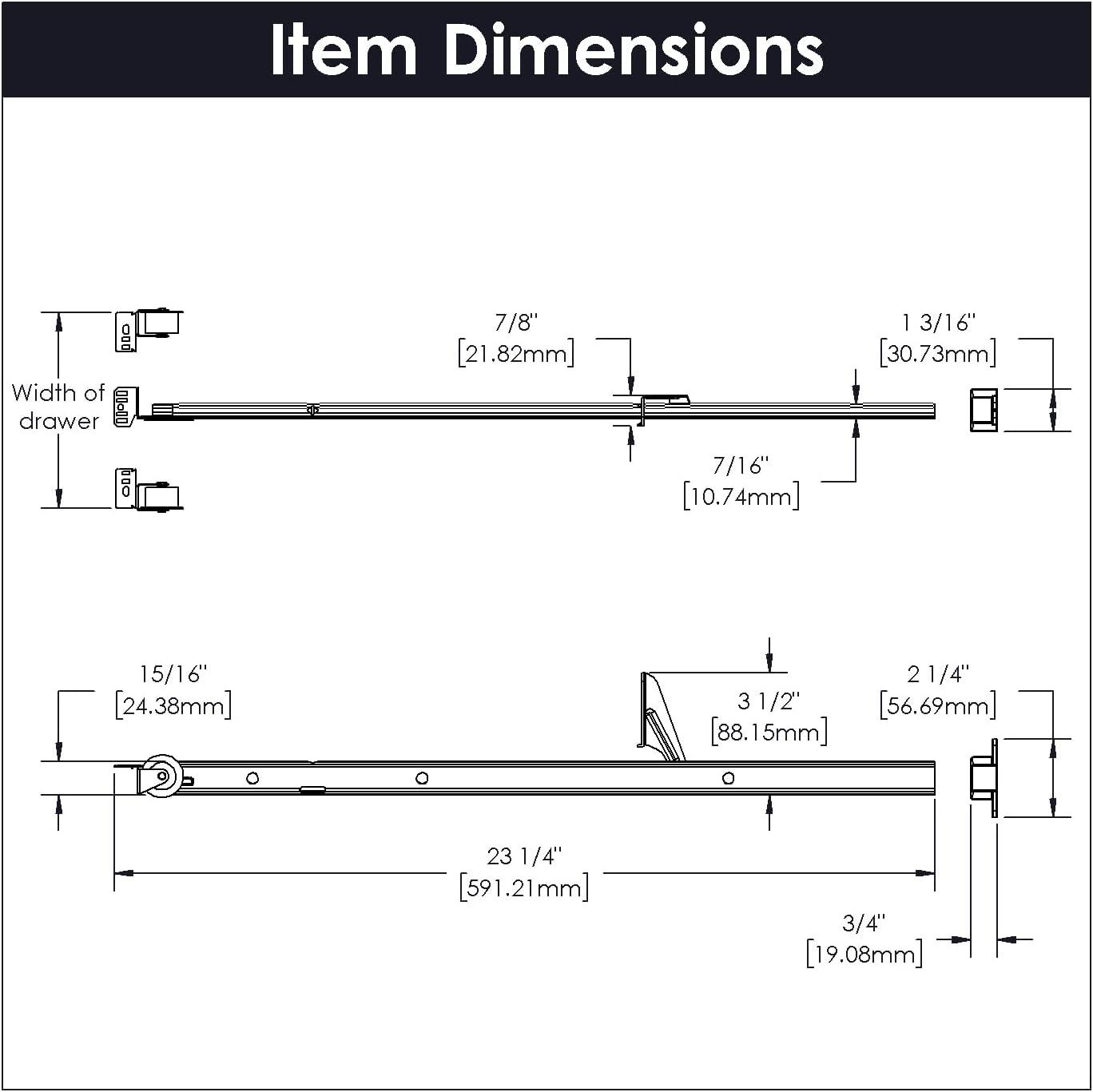 Drawer Slide Center Mount Mono Rail 3/4 Extension Adjustable Length Cadmium Finish (10 Pack)