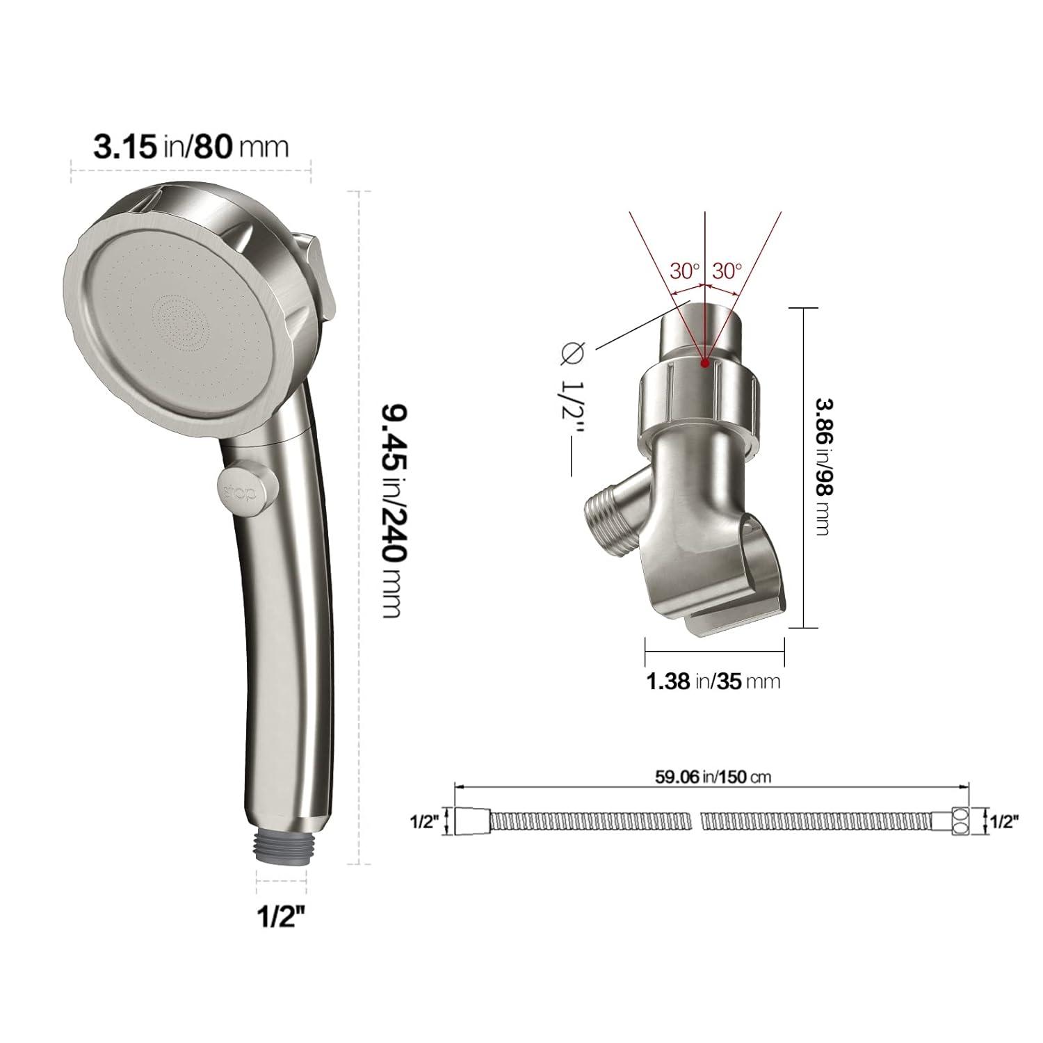KAIYING Drill-Free High Pressure Handheld Shower Head with ONOFF Pause Switch 3 Spray Modes Water Saving Showerhead Detachable Puppy Shower Accessories (MShower Head (Chrome)+Bracket + Hose)