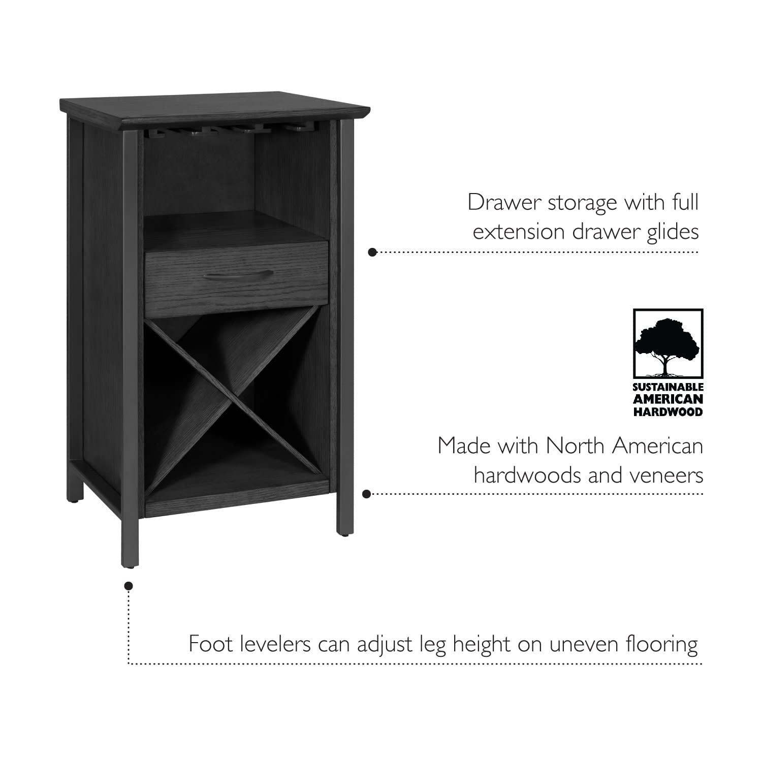 Leick Home Leah Mini Bar Cabinet for Stemware and Bottle Storage, Black