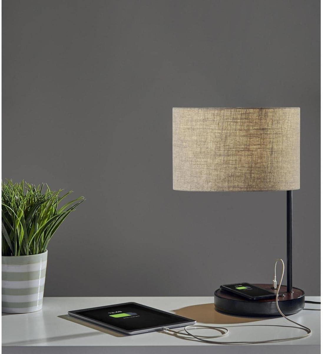 19.5" Oliver Charge Table Lamp Black - Adesso: Qi Wireless Charging, USB Port, Mid-Century Modern Design, No Assembly Required