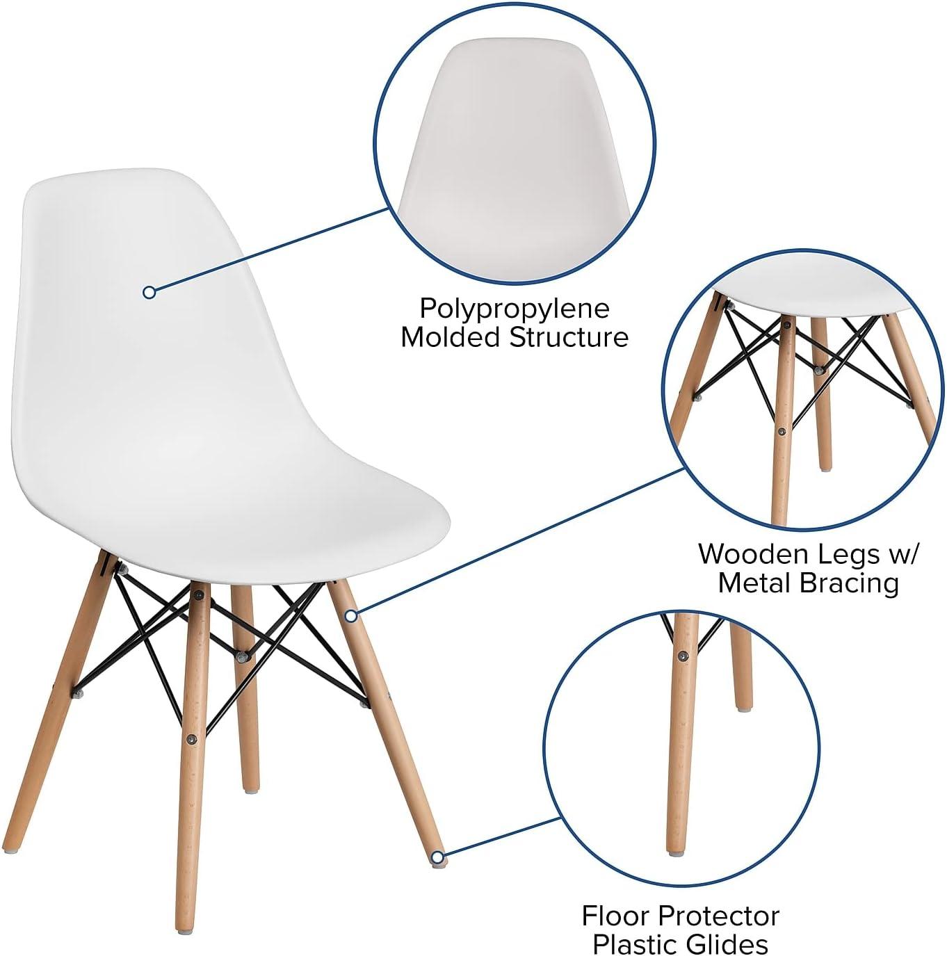 Elon Series 2-Pack White Plastic Side Chair with Wooden Legs