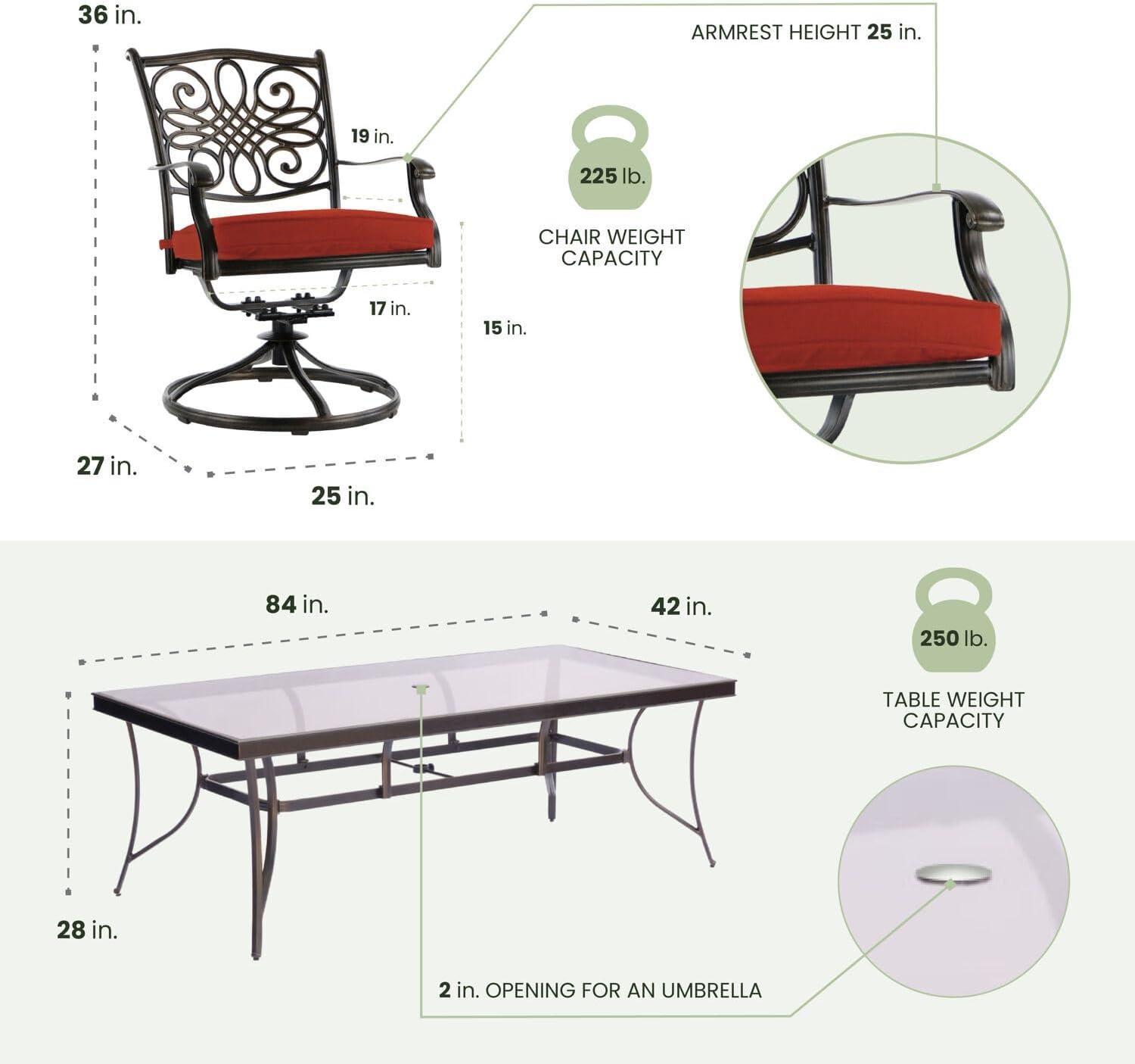 Elegant 8-Person Tempered Glass-Top Outdoor Dining Set with Red Cushions