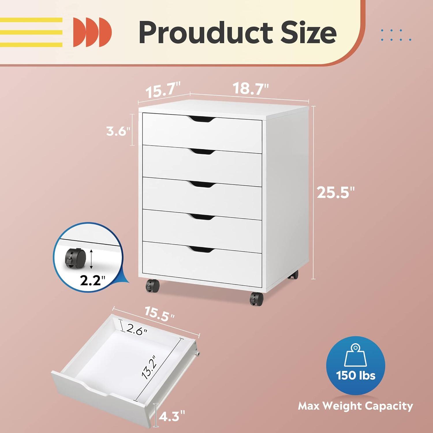 White Mobile 5-Drawer Water Resistant Storage Cabinet