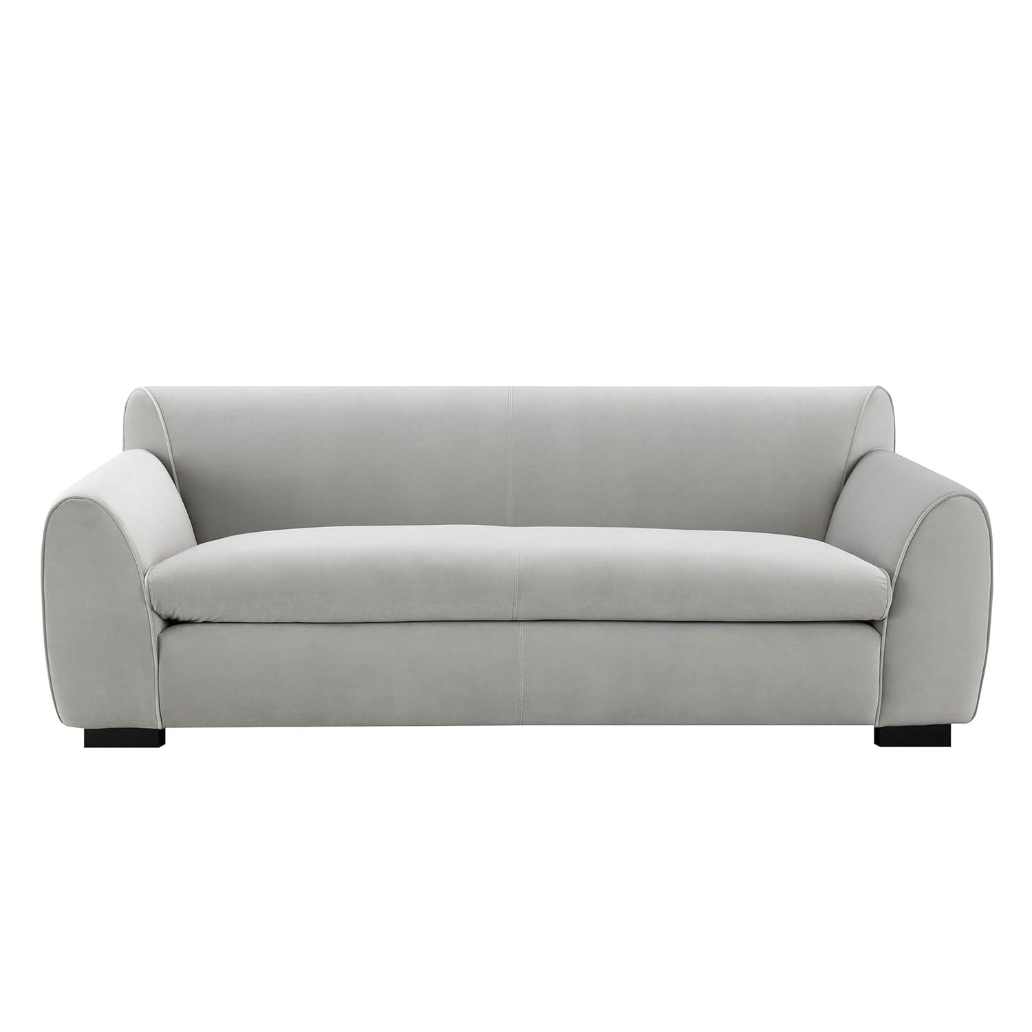 Light Grey Velvet Sofa with Solid Wood Bracket Legs