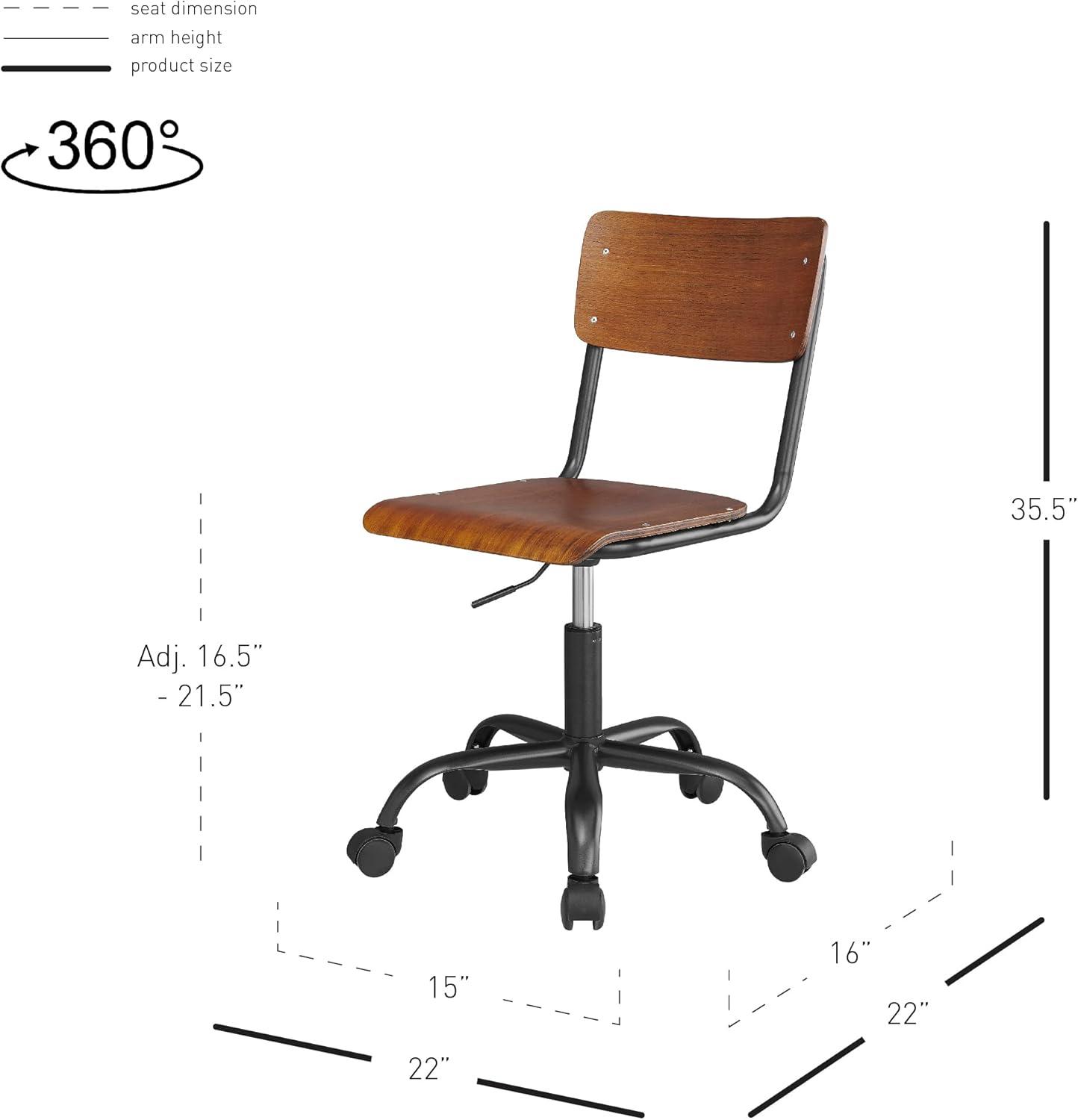 Adjustable Walnut & Metallic Gunmetal Office Chair