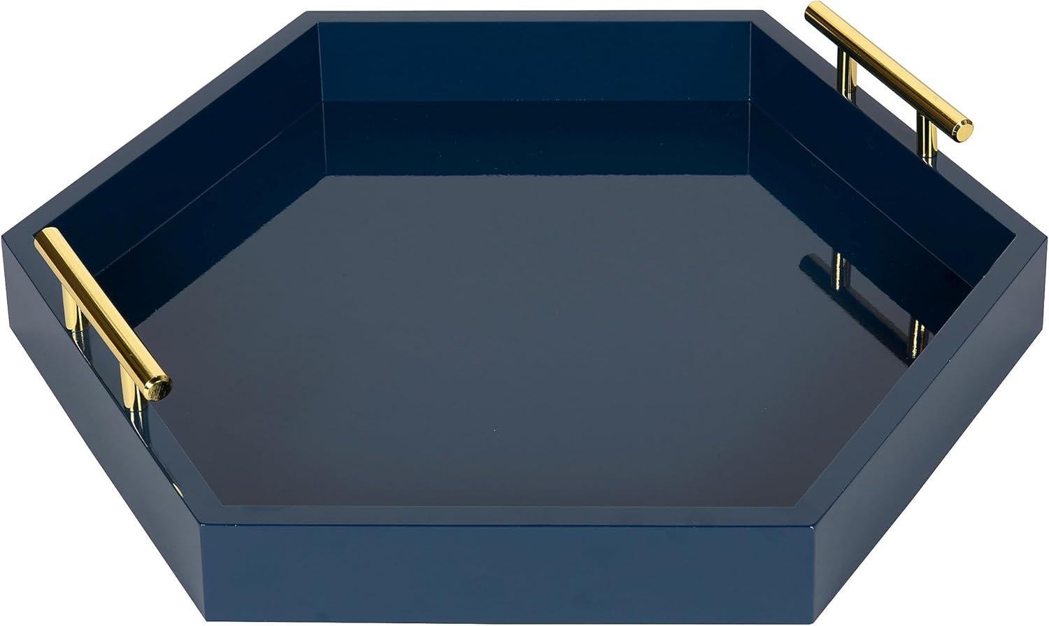 Kate and Laurel Lipton Tray, 18x18, Navy Blue and Gold