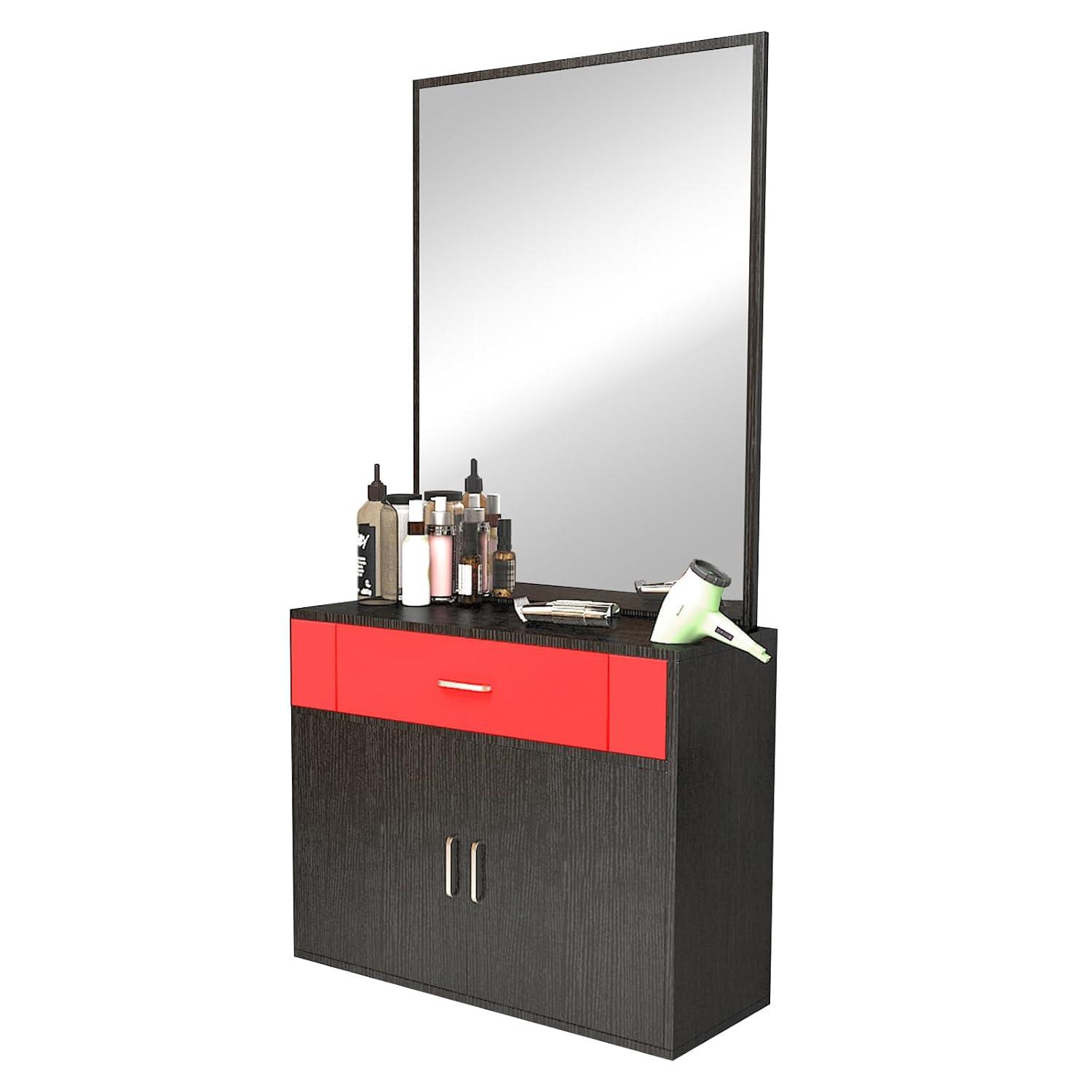 Artist Hand Wall Mount Salon Barber Station Styling Beauty Spa with Mirror, Left Shelf (Black)