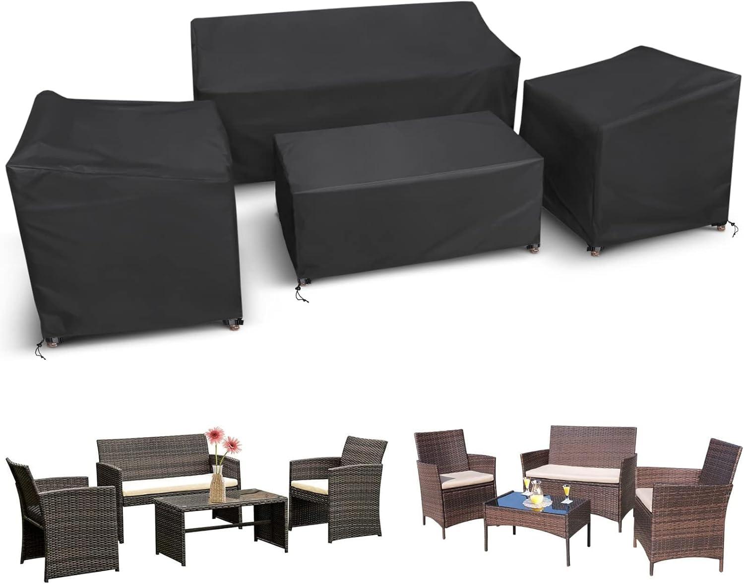 Outdoor Patio Furniture Covers 4-Piece Set Furniture Cover Waterproof Large - Black