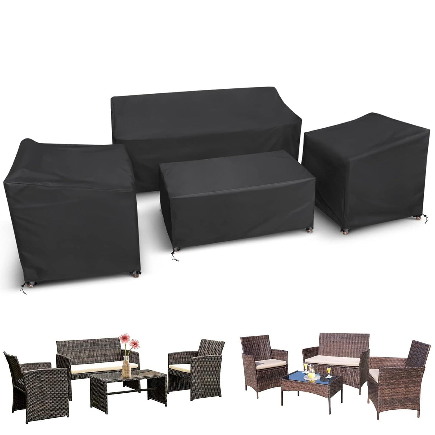 Outdoor Patio Furniture Covers 4-Piece Set Furniture Cover Waterproof Large - Black