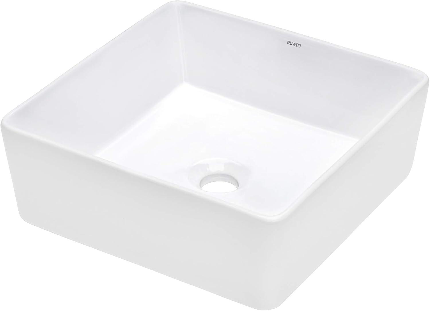 White Ceramic Square Above-Counter Vessel Sink