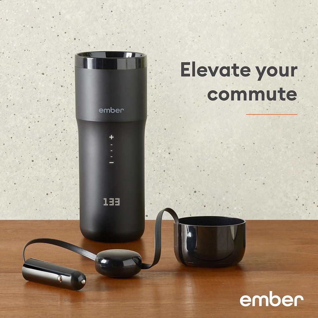 Ember Travel Mug 2+ 12oz Temperature Control Smart Mug Black: Stainless Steel Tumbler with Lid, Hand Wash, Hot & Cold Use