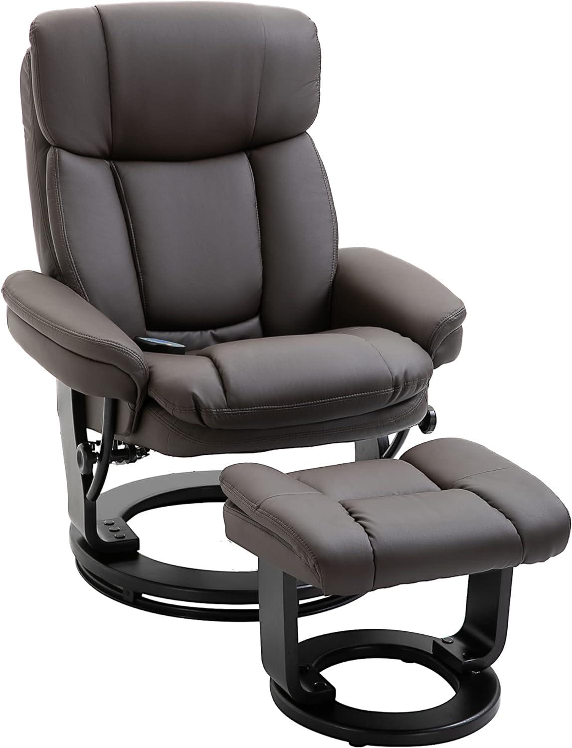 Flynn PU Leather Massage Recliner Chair with Ottoman - Brown