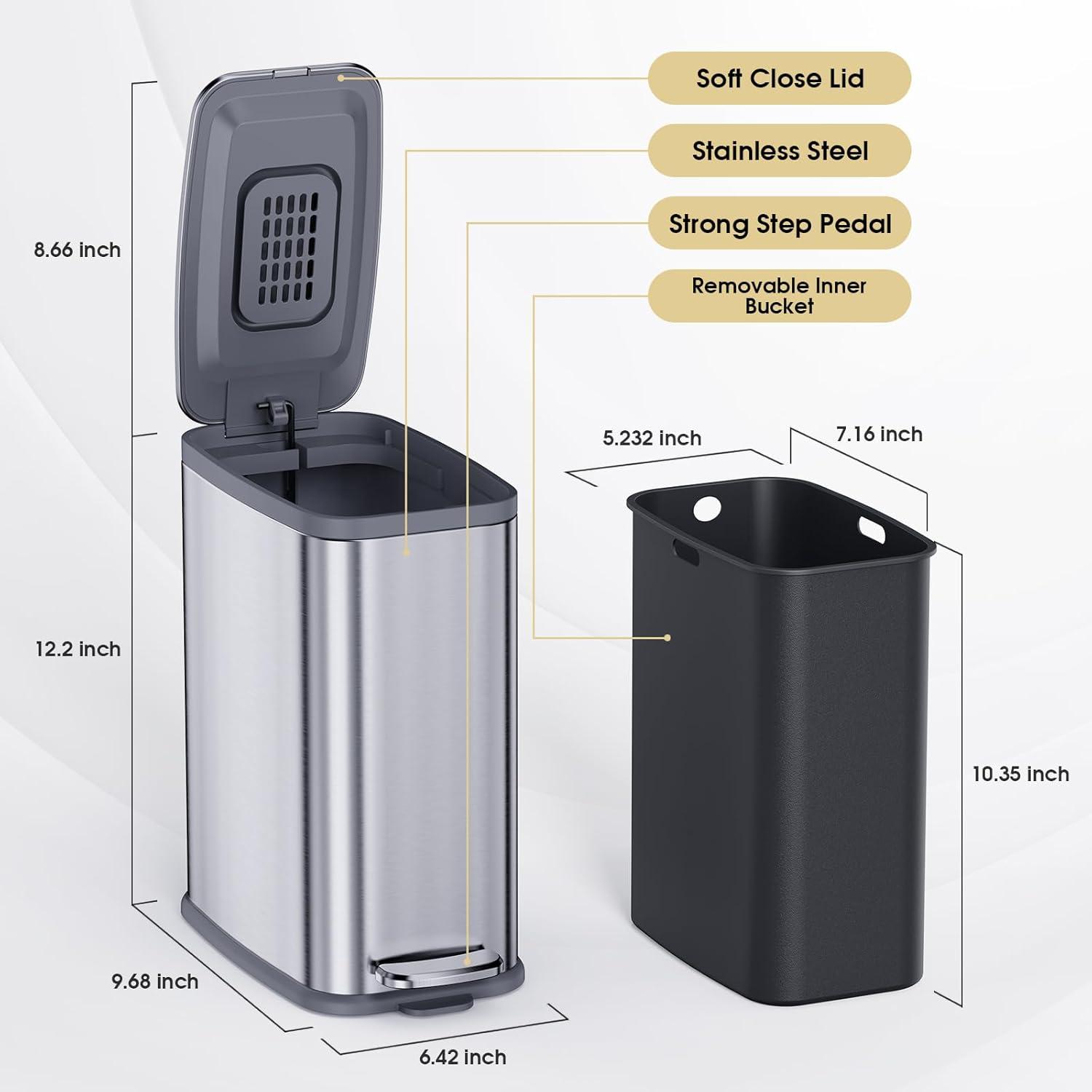 Silver Stainless Steel Soft Close Pedal Trash Can for Kids