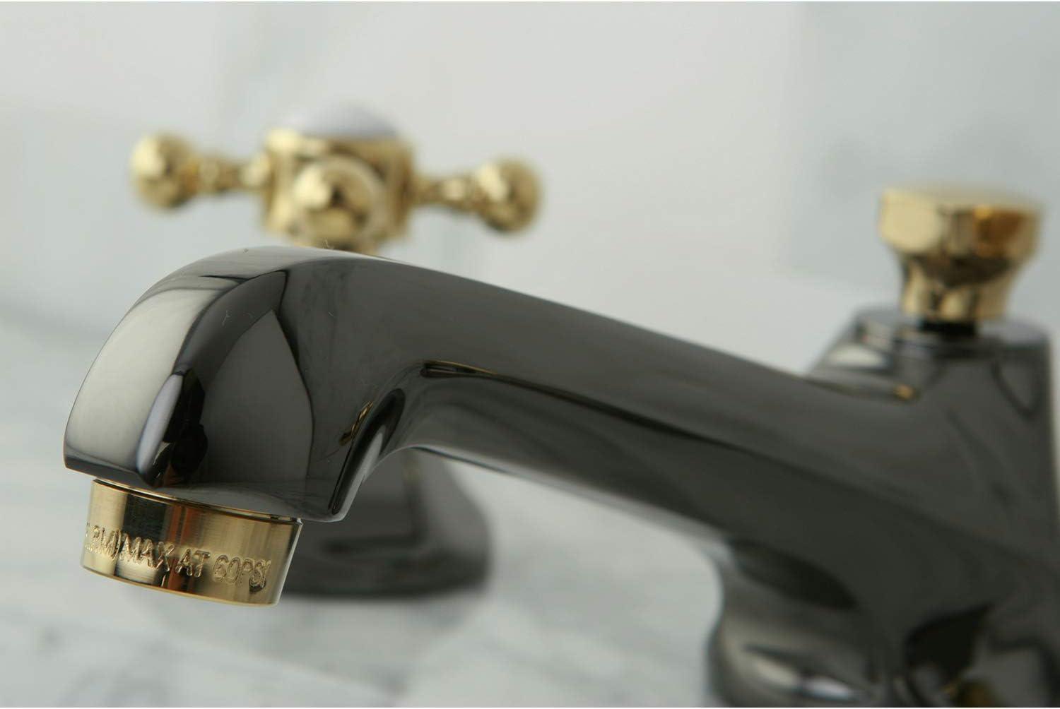 Kingston Brass Water Onyx Two-Handle 3-Hole Deck Mount Widespread Bathroom Faucet with Brass Pop-Up Drain