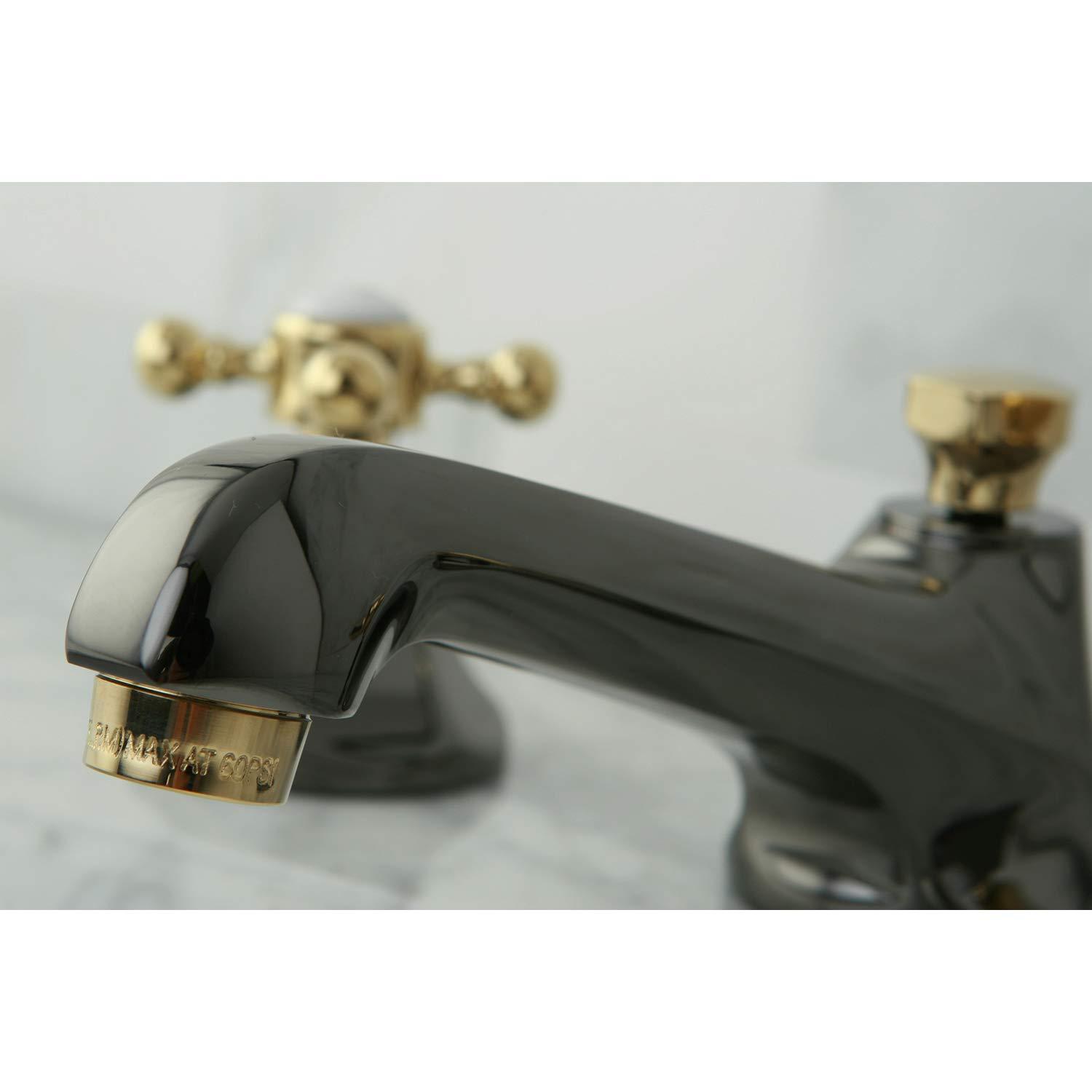 Kingston Brass Water Onyx Two-Handle 3-Hole Deck Mount Widespread Bathroom Faucet with Brass Pop-Up Drain