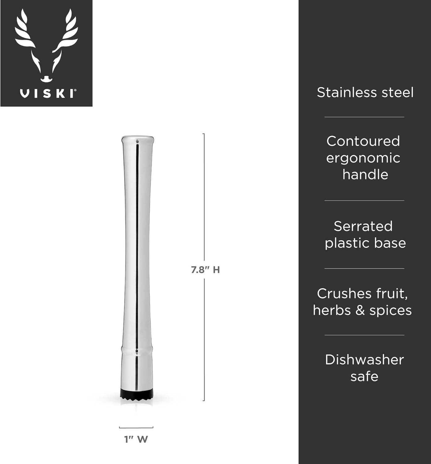 Viski Stainless Steel Cocktail Muddler with Plastic Base