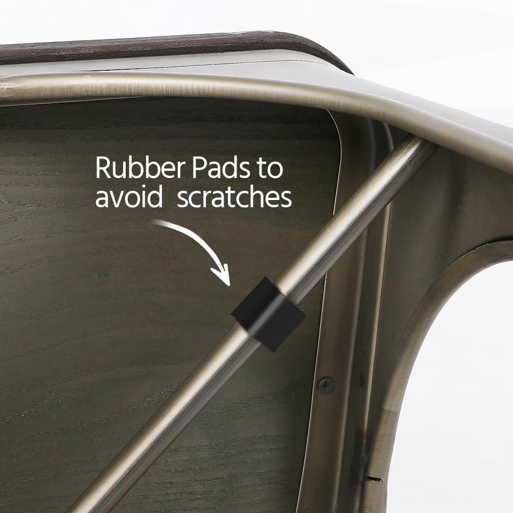 Yaheetech 4 pcs Metal Fir Wood Chairs Stackable Dining Chair Wooden Seat with Backrest Footrests Armless Stool for Home Trattoria Bistro Cafe Shop,Gun Metal