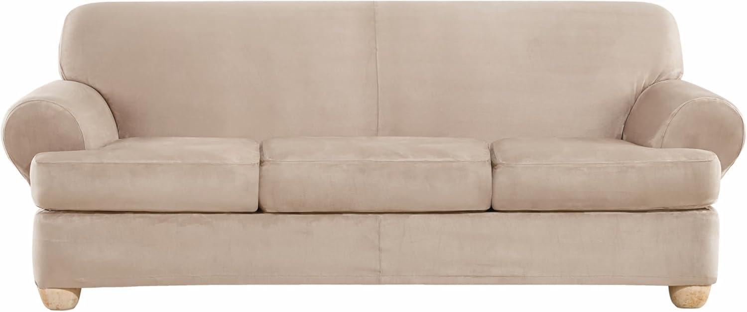 Cement Heavyweight Stretch Suede T-Cushion Sofa Slipcover