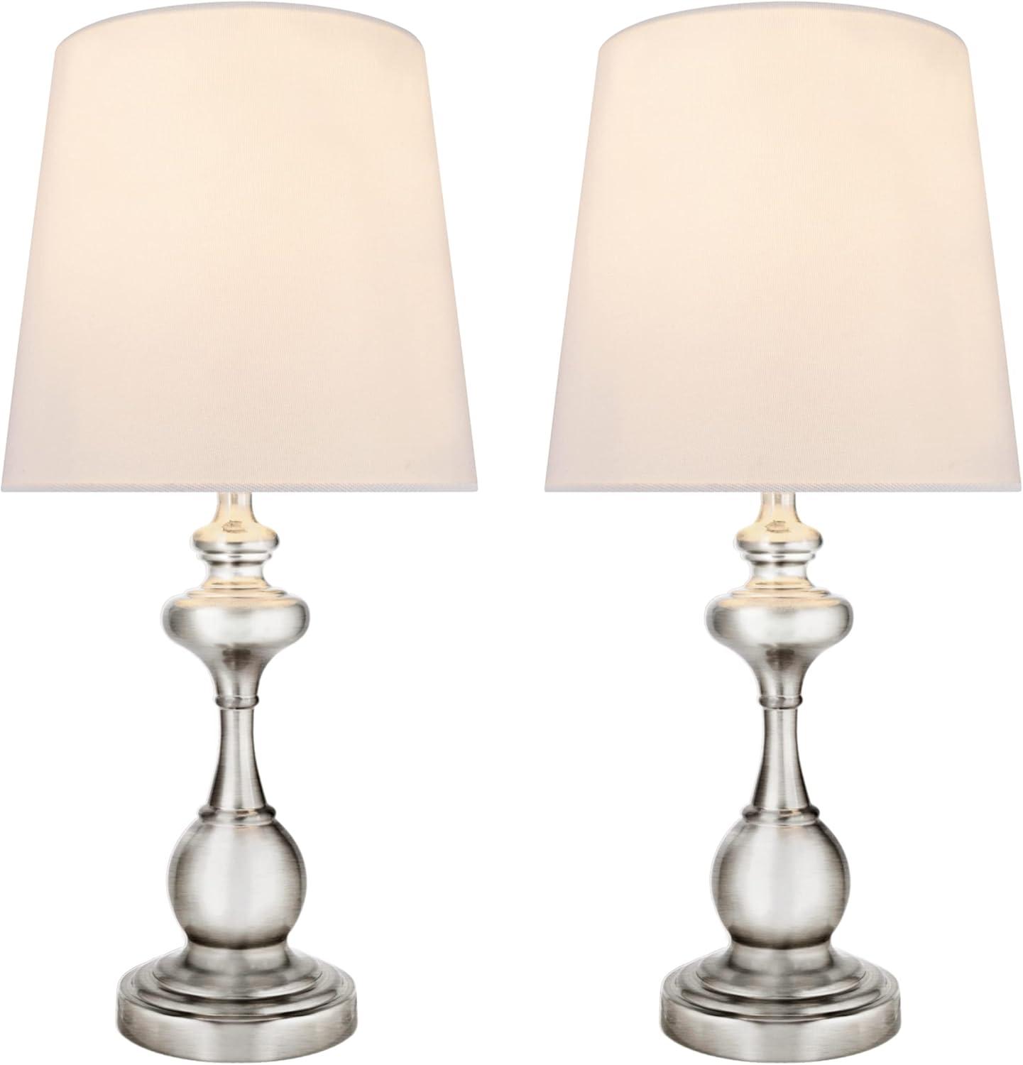 Aspen Creative, Satin Nickel 40227-12, Two Pack-18 3/4" High Transitional Metal Table Finish and Empire Shaped Lamp Shade in Off White, 9" Wide