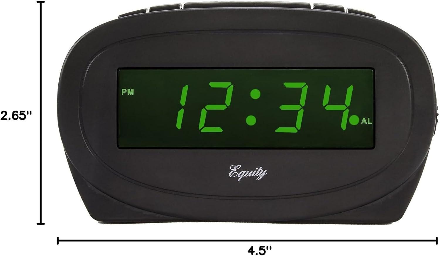 Black Digital Alarm Clock with Green LED Display