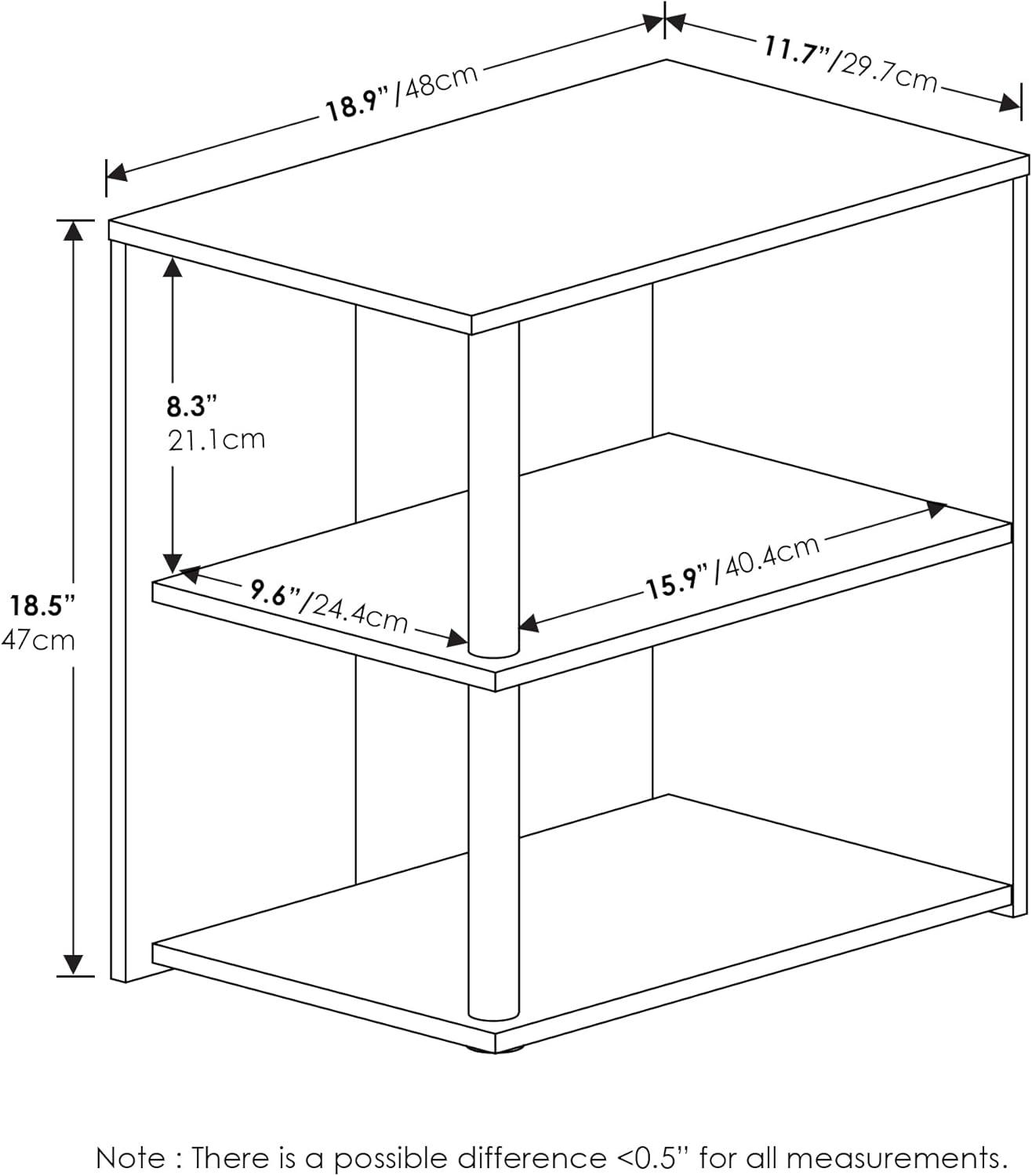 Furinno Romain 2-Tier End Table, Espresso/Black