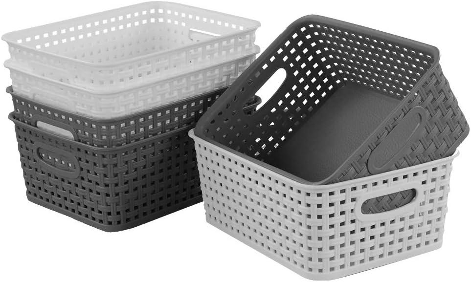 Idomy 6-Pack White and Gray Plastic Storage Baskets