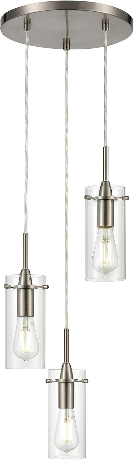 Brushed Nickel 3-Light LED Cluster Pendant with Clear Glass Shades