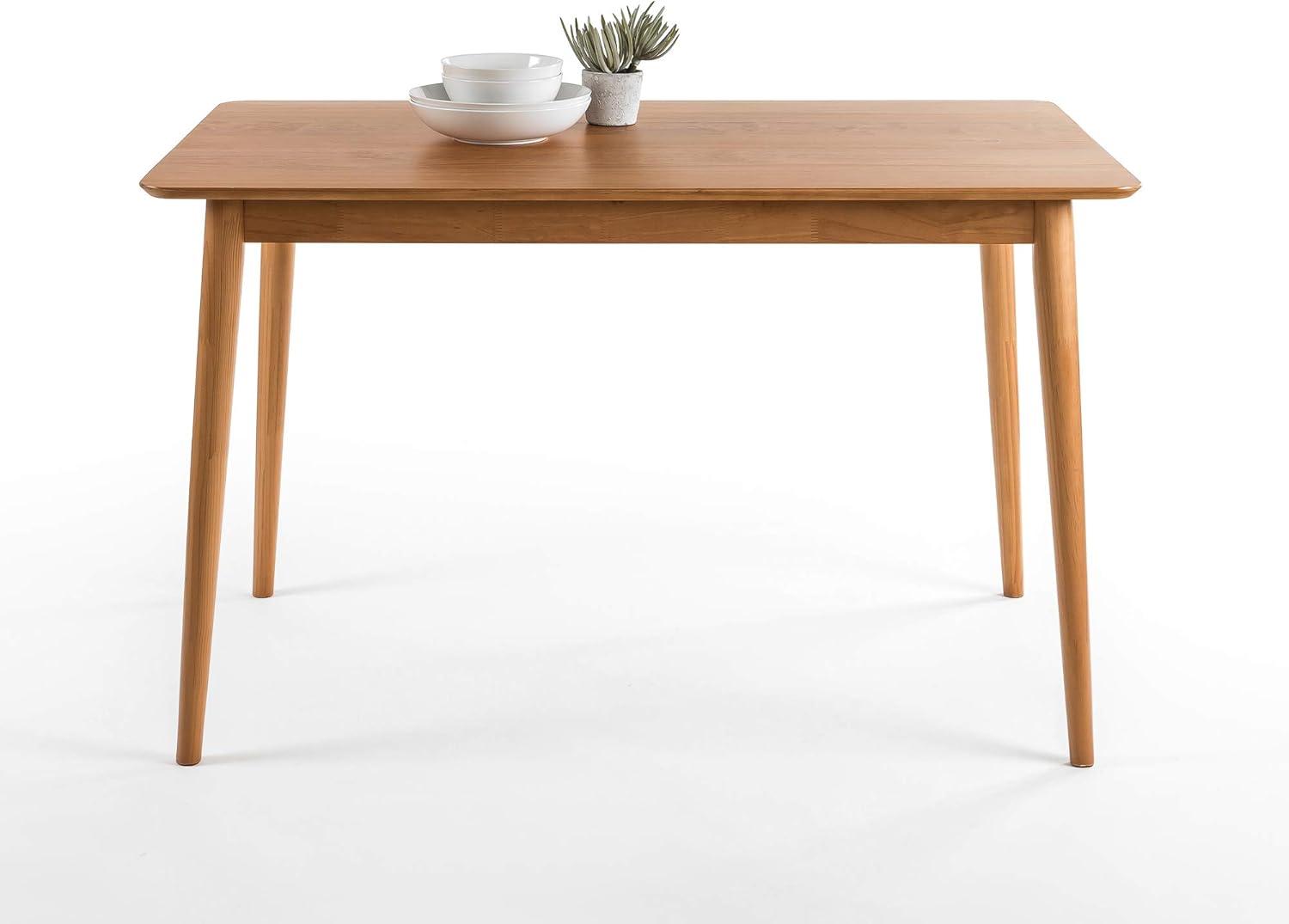 Natural Brown Mid-Century Modern Solid Wood Dining Table