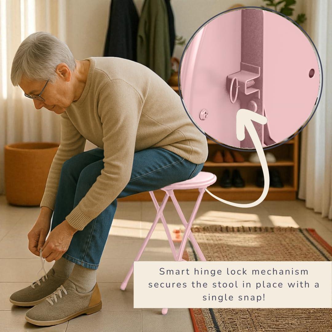 Trademark Global 24 x 14.5 in. Home Collection Cushioned Folding Stool - Pink