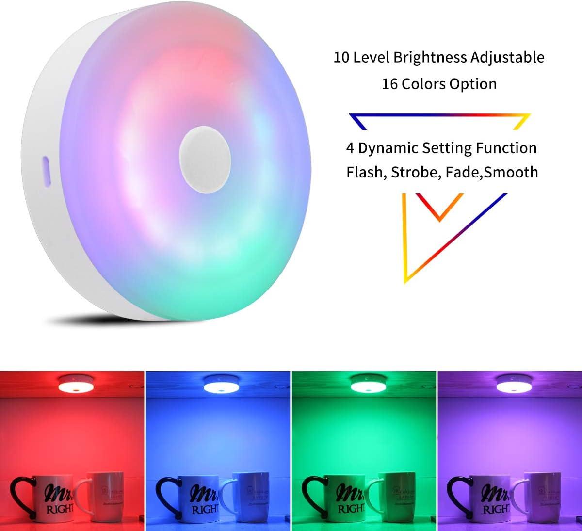 BASON LIGHTING Rechargeable Puck Lights with Remote, Color Changing Lights, Under Cabinet led Lighting, RGB Wireless Light for Kitchen, Closet, Display Case, 2 Pack