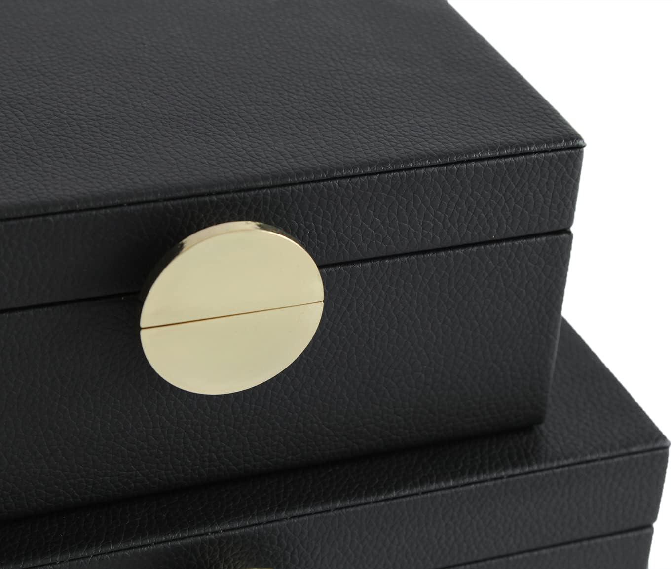 Black Faux Leather Rectangular Jewelry Storage Box Set