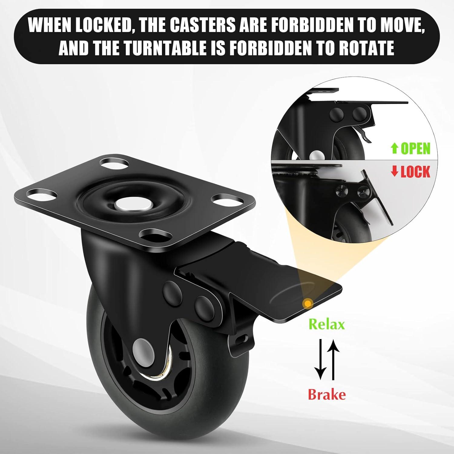 Apllamo 3" Casters Set of 4 ，4 Heavy Duty Quiet Casters, Max Load 2000LBS. Suitable to do Soft Wheels for cart, Glide Quietly and Protect The Floor, casters Set of 4 Heavy Duty.