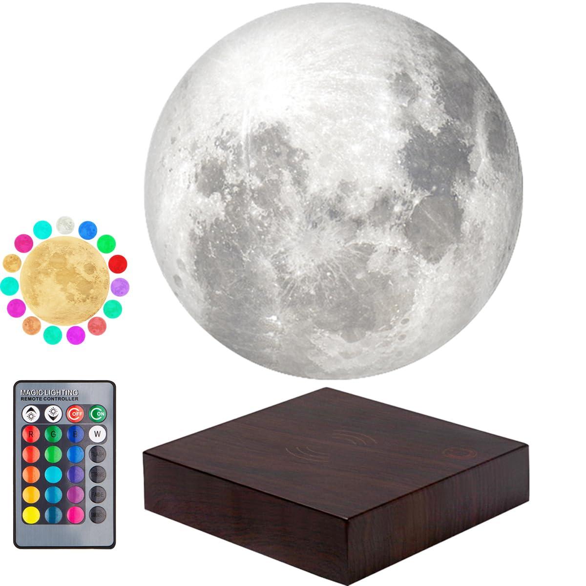 VGAzer Moon Lamp 3D Printing Magnetic Levitating Moon Light Lamps for Home、Office Decor, Creative Gift-6 Inch,Has 16 Colors 20 Modes