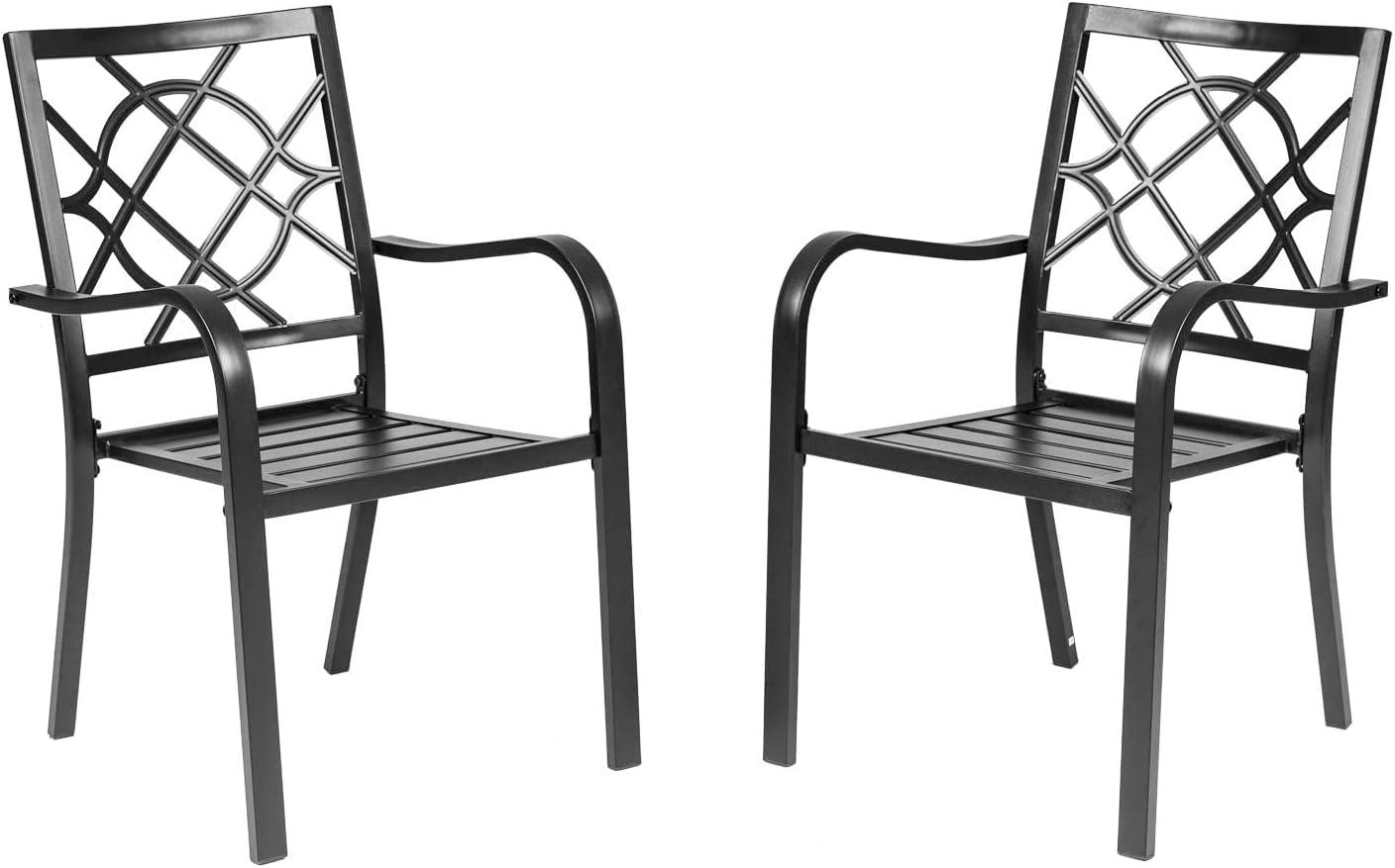 Iwicker Patio Outdoor Dining Chairs Set of 2 Steel Metal Stackable Dining Chairs with Armrest, Black