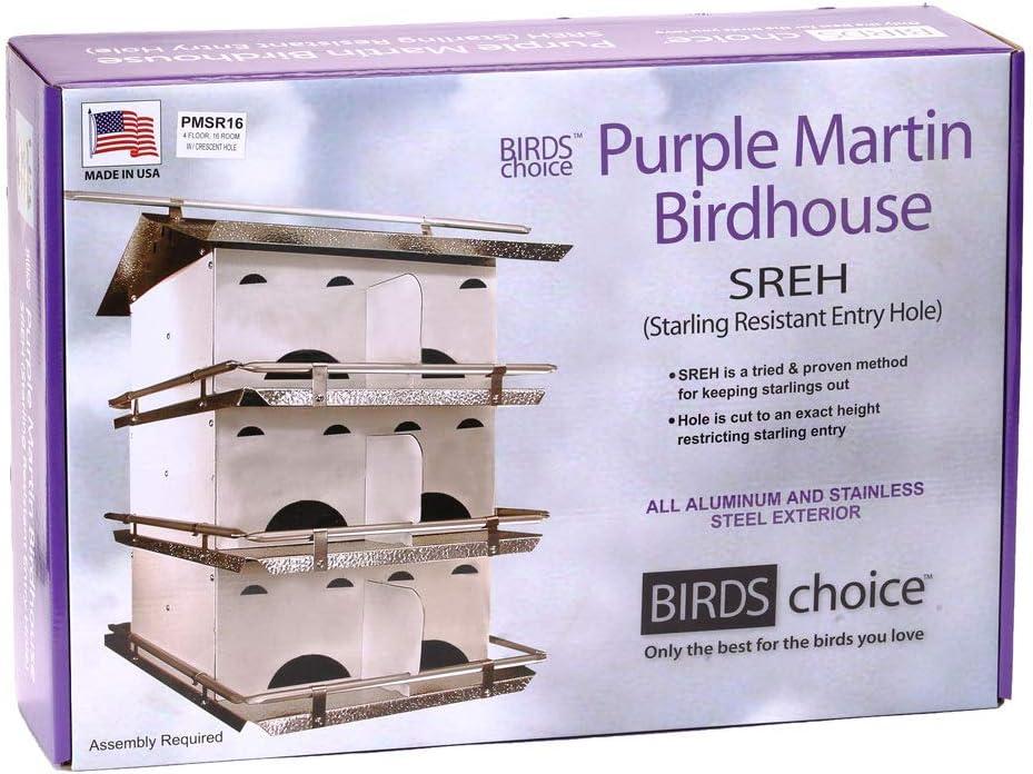 Purple Martin House with Starling Resistant Entrance Holes 4 Floor 16 Room Unassembled