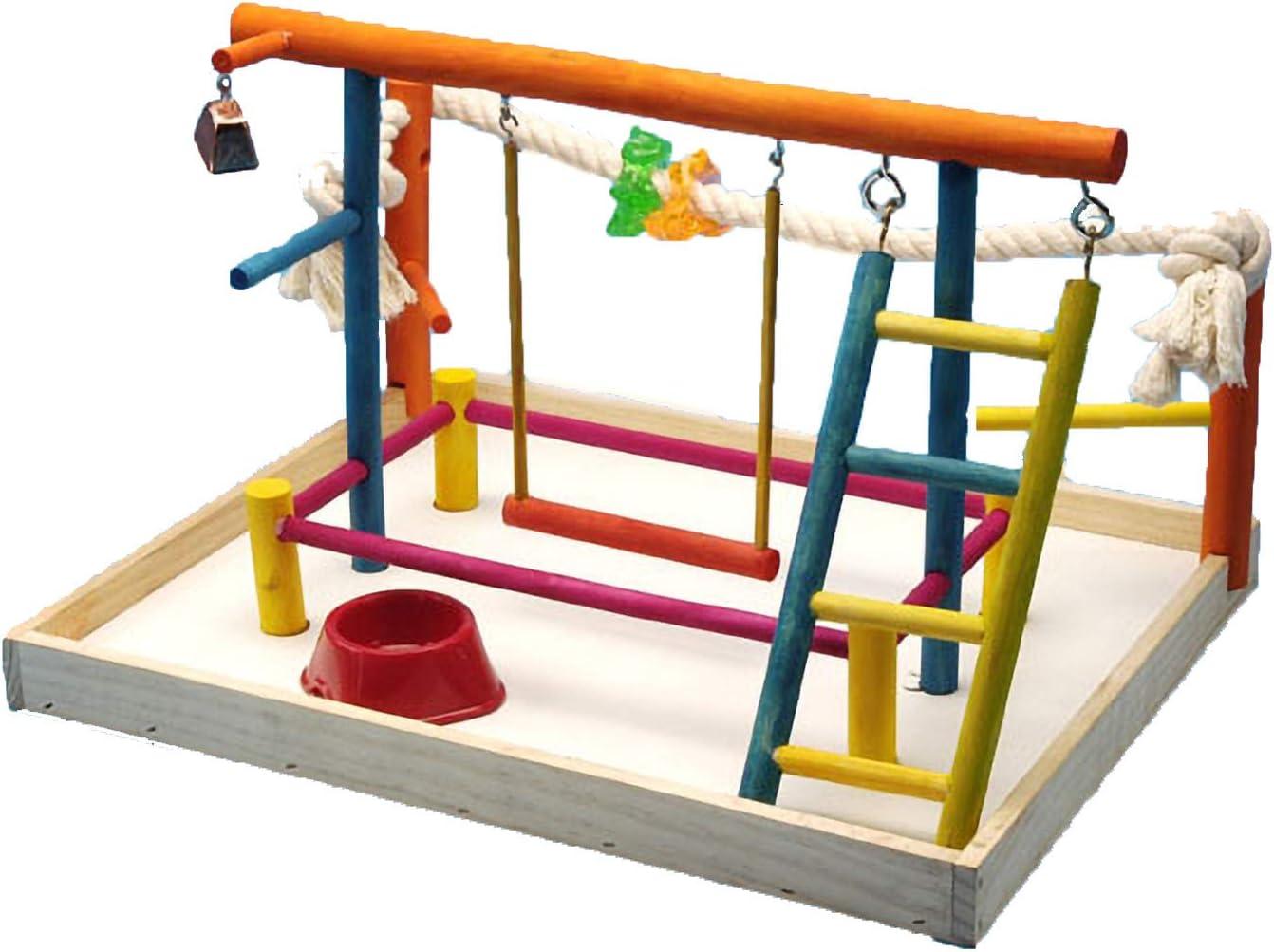 Extra-Large Multicolor Wooden Bird Playpen with Toys