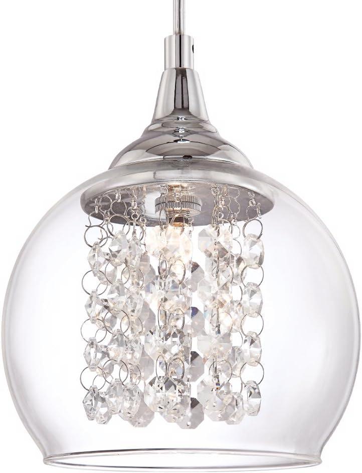 Possini Euro Design Chrome Mini Pendant 6" Wide Modern Faceted Crystal Strands Clear Glass Shade Fixture for Dining Room Living Foyer Kitchen Island