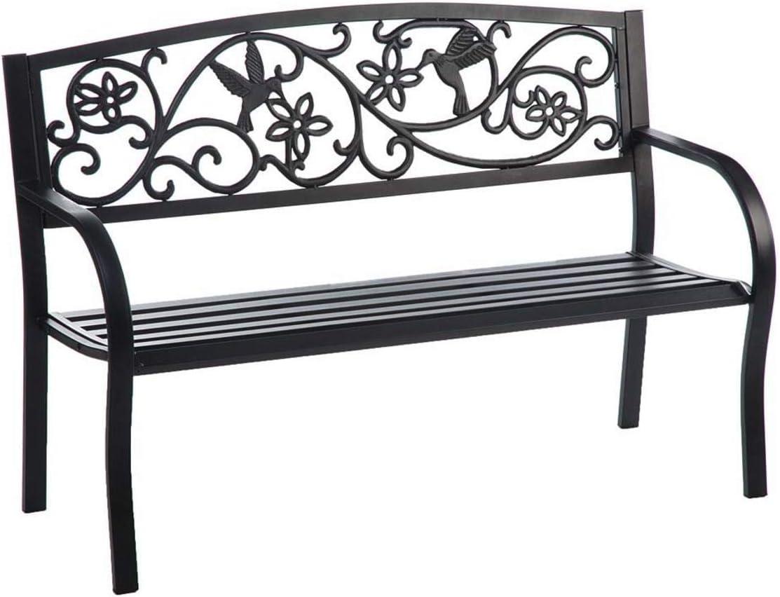 Evergreen Hummingbird Metal Garden Bench - Black