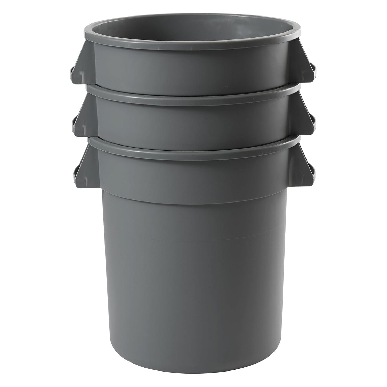 Gray 10 Gallon Round Commercial Plastic Trash Can