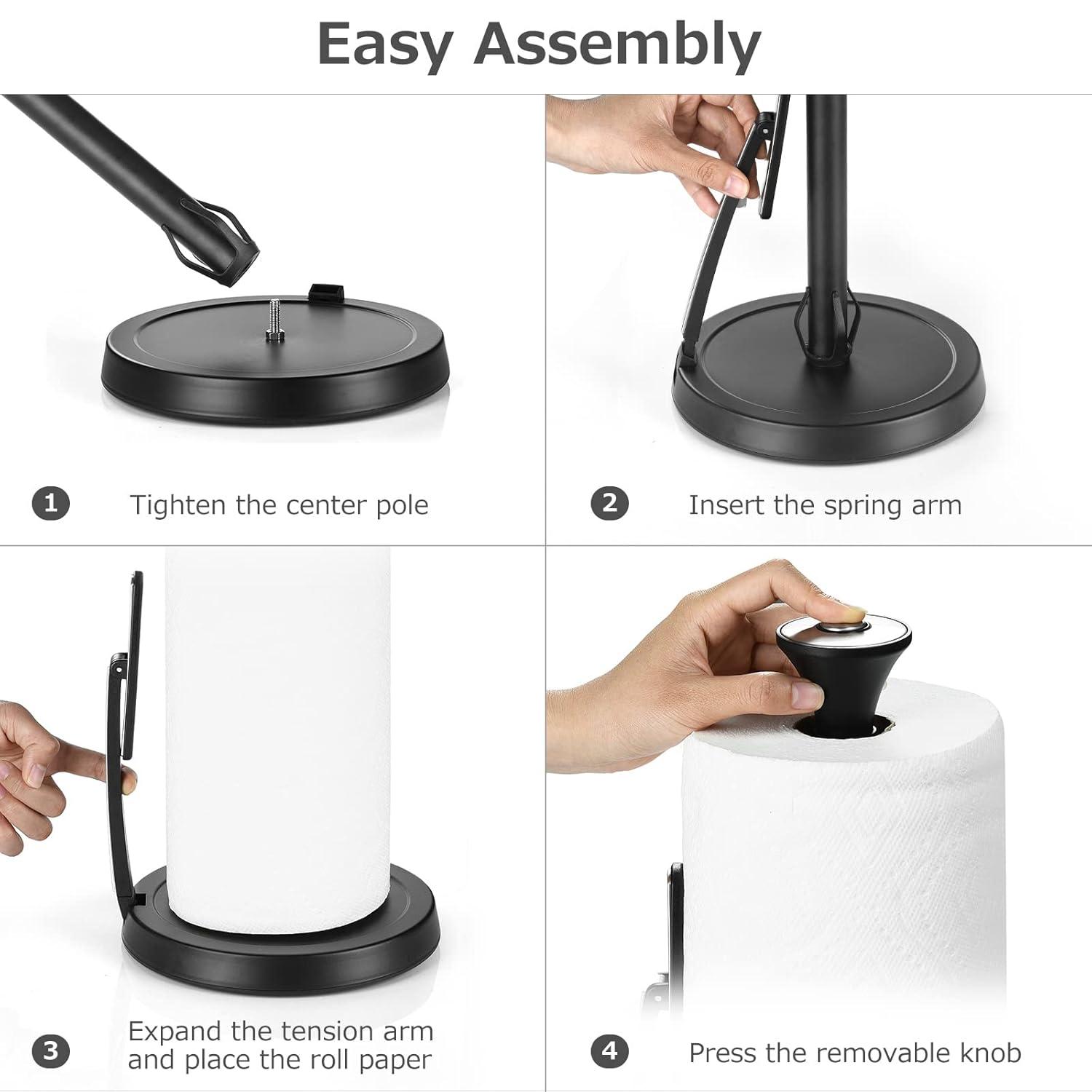 Standing , Tension Arm , Stainless Steel Single Tear Paper Towel Holder Countertop Roll Dispenser for Kitchen Countertop & Dining Room Black