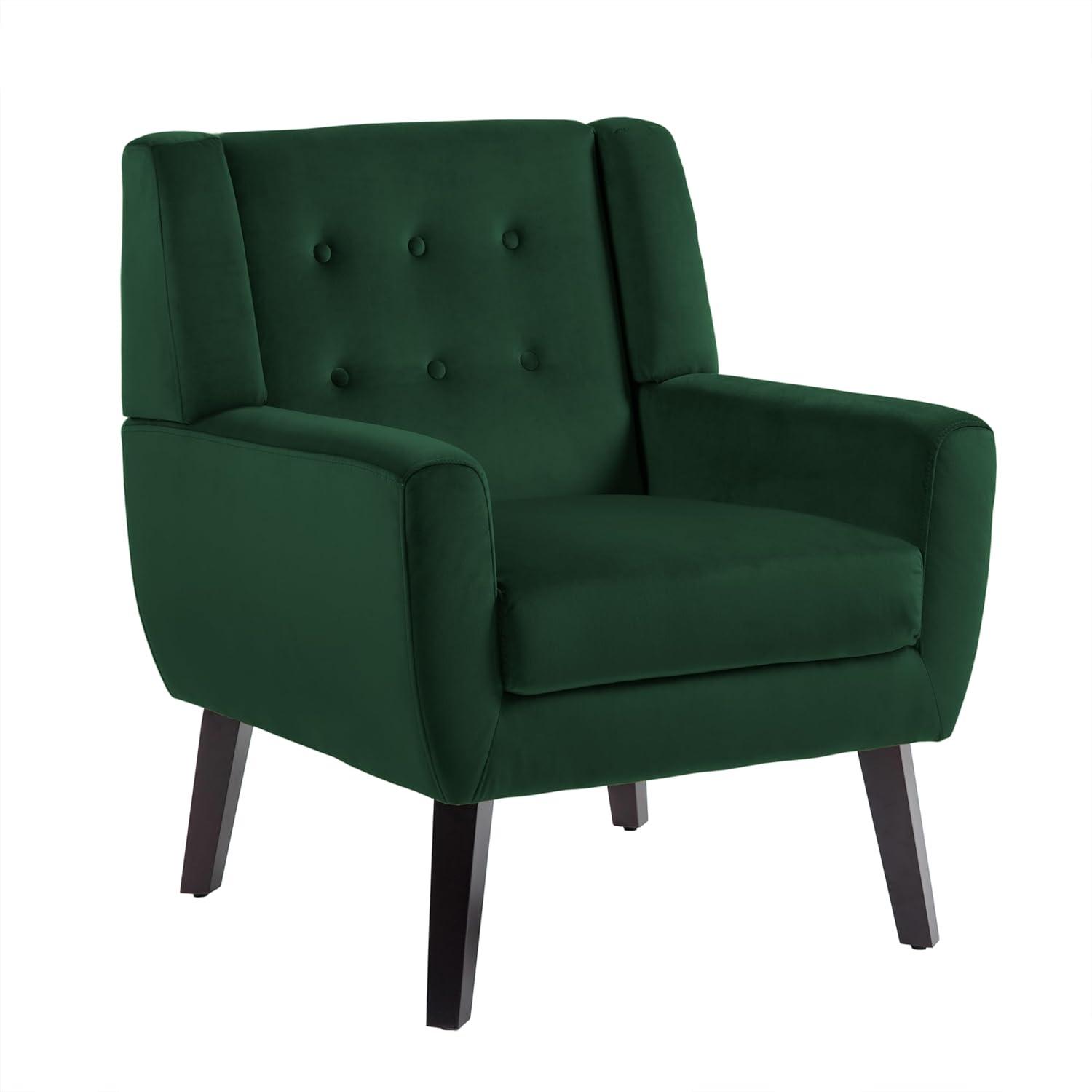 UIXE Velvet Accent Chair Chair Set of 2 Upholstered Comfortable Armchair Modern Chairs with Solid Wooden Legs for Living Room Office, Retro Green